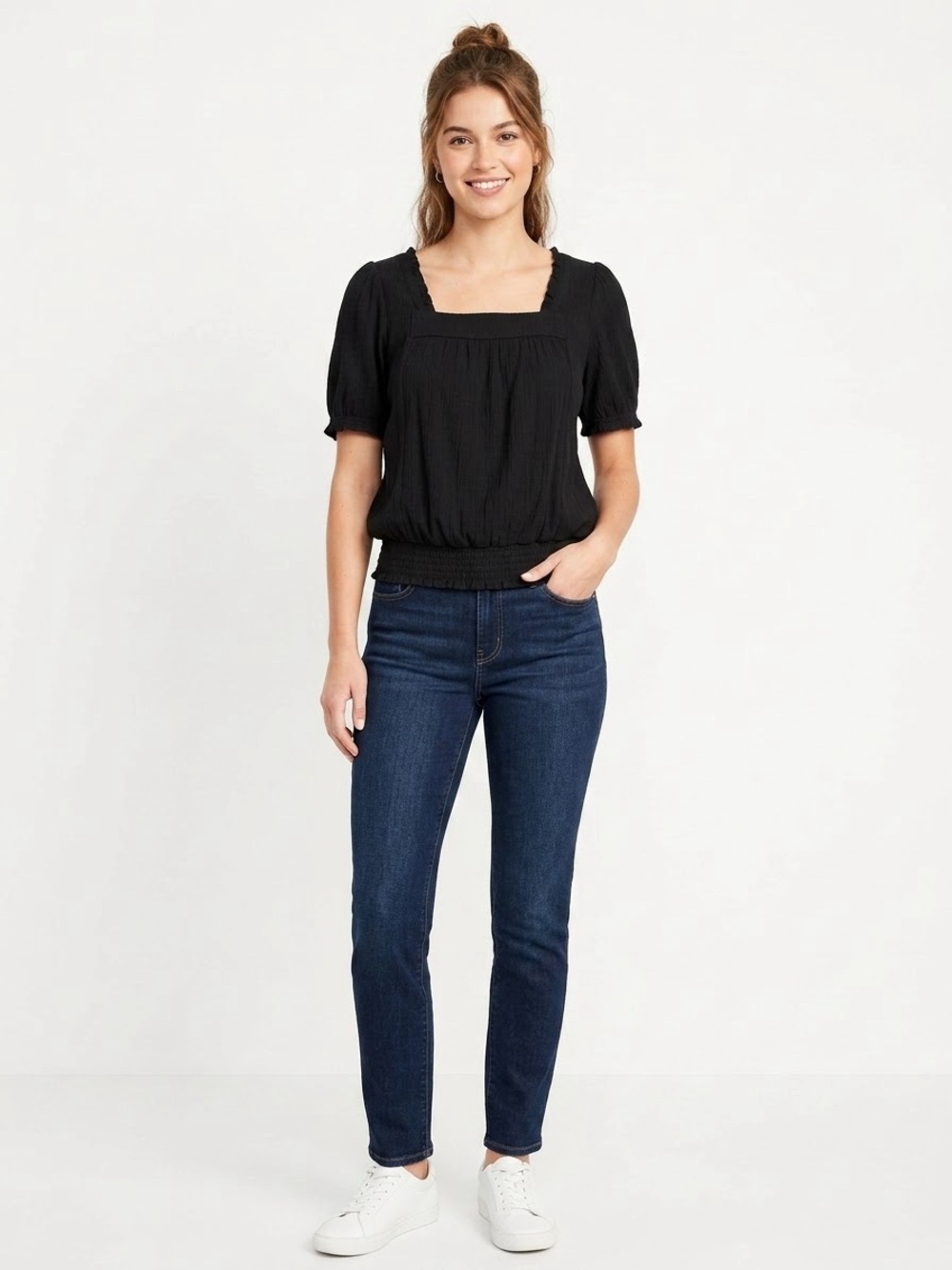 Maurices Black Square-Neck Peasant Blouse